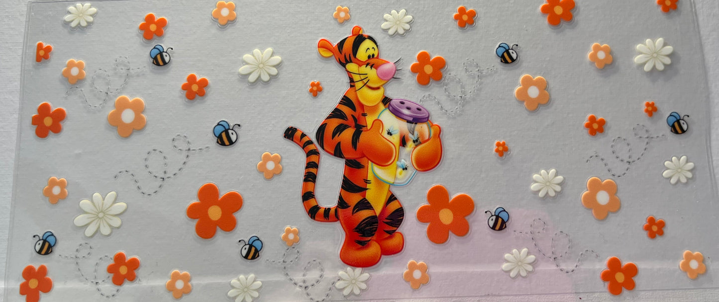 16oz UV DTF Wraps for Children's Drink Bottles or Snow Globes - Tigger with bees and flowers