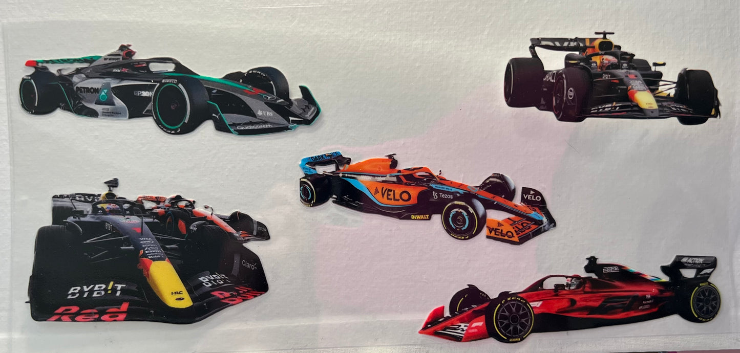 16oz UV DTF Wraps for Children's Drink Bottles or Snow Globes - Fomula 1 Race Cars