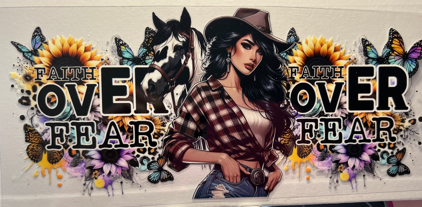 16oz UV DTF Wraps for Children's Drink Bottles or Snow Globes - Faith over Fear Country Girl and Horse