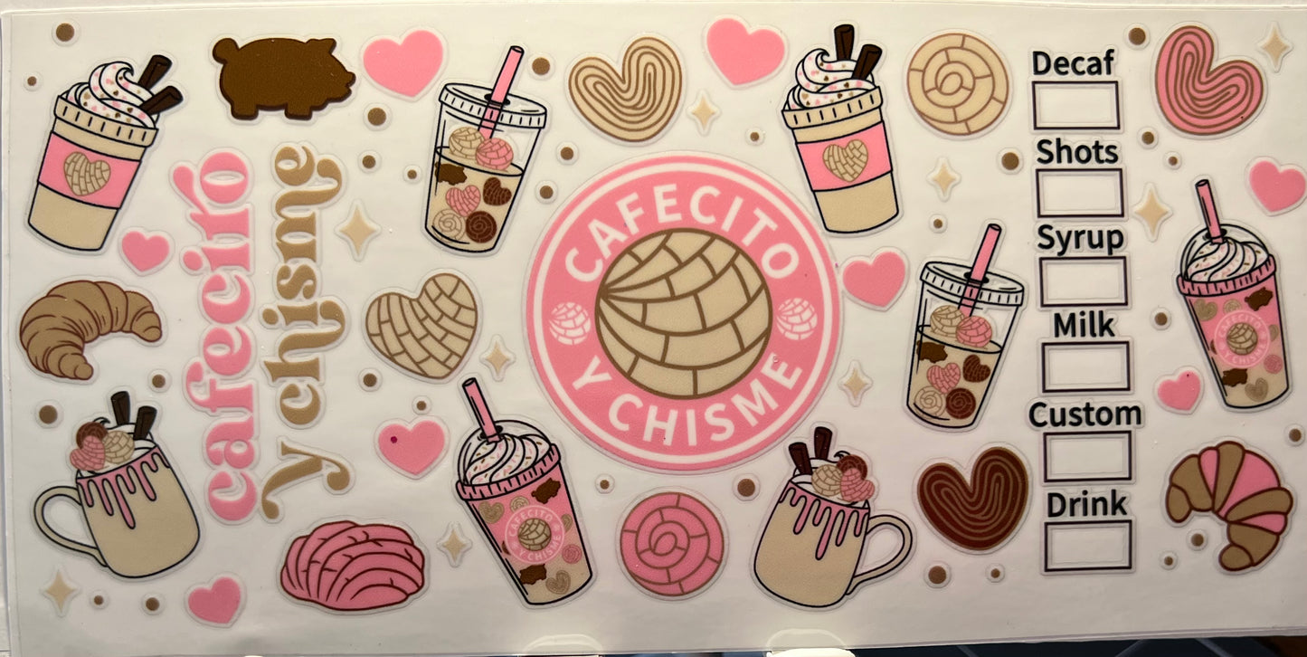 16oz UV DTF Wraps for Children's Drink Bottles or Snow Globes - Pink Cafecito Chisme