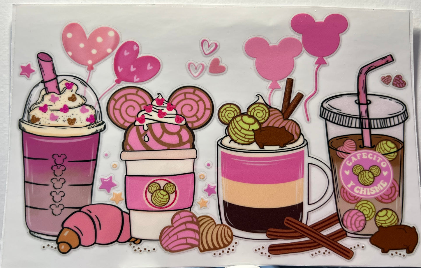 16oz UV DTF Wraps for Children's Drink Bottles or Snow Globes -4 Pink Cafecito Chisme