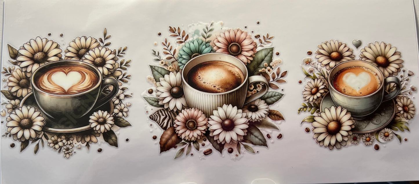 16oz UV DTF Wraps for Children's Drink Bottles or Snow Globes - Coffee and Daisy