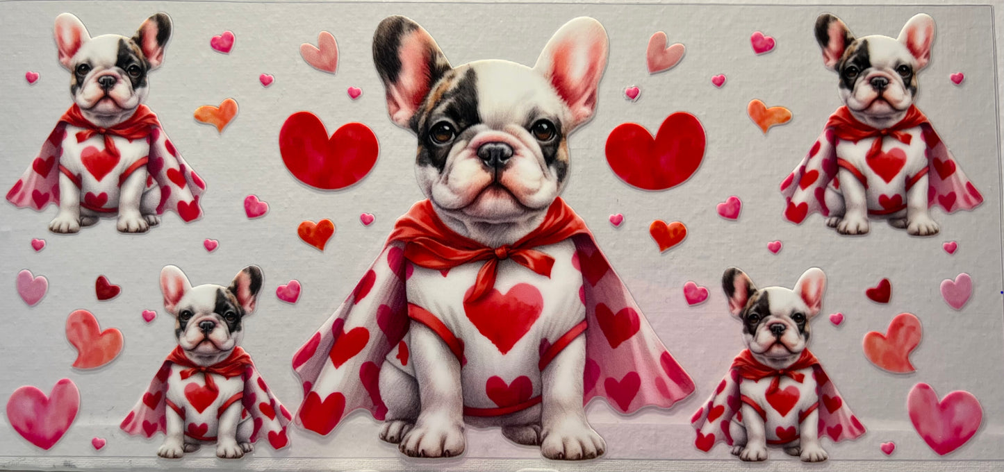 16oz UV DTF Wraps for Children's Drink Bottles or Snow Globes -French Bulldog with hearts