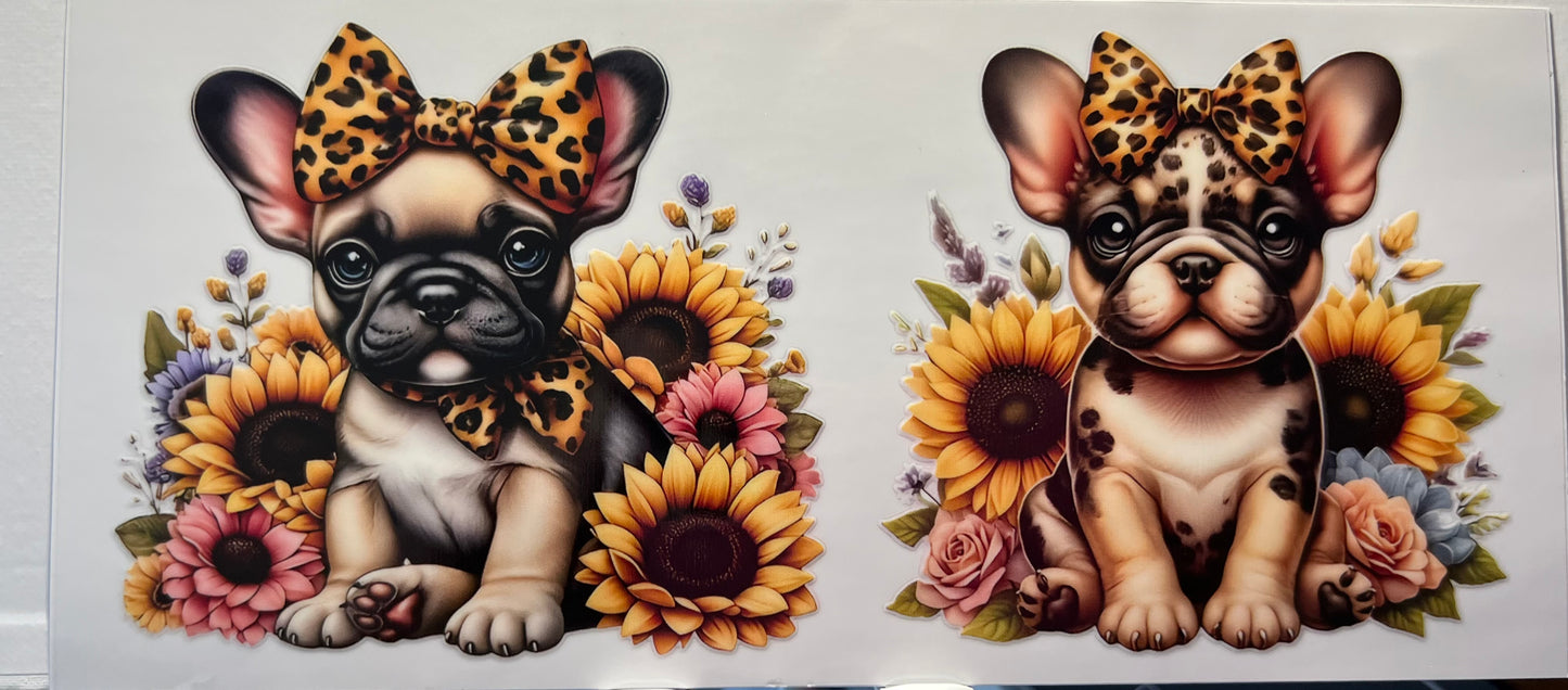 16oz UV DTF Wraps for Children's Drink Bottles or Snow Globes - French Bulldog sunflowers and bows (Copy)