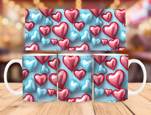 11oz Coffee MUG - Red and Blue Heart Balloons