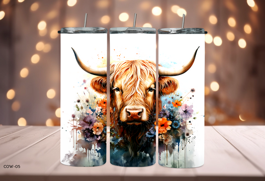 20oz Tumbler - Cow with Roses - COW-05