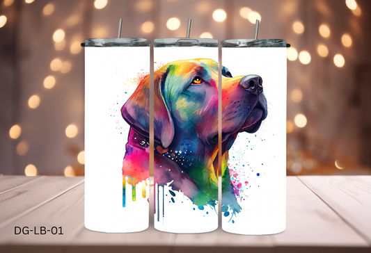 Watercolour Black Labrador 20oz Stainless Steel Double Insulated Tumbler with s/s straw DG-LB-01