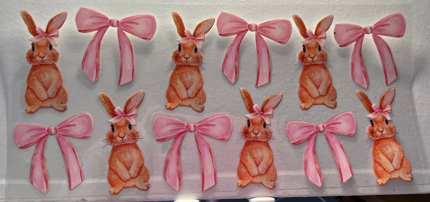 16oz UV DTF Wraps for Children's Drink Bottles or Snow Globes - Pink Bows and Rabbits