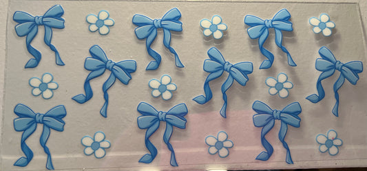 16oz UV DTF Wraps for Children's Drink Bottles or Snow Globes - Blue Bows and flowers