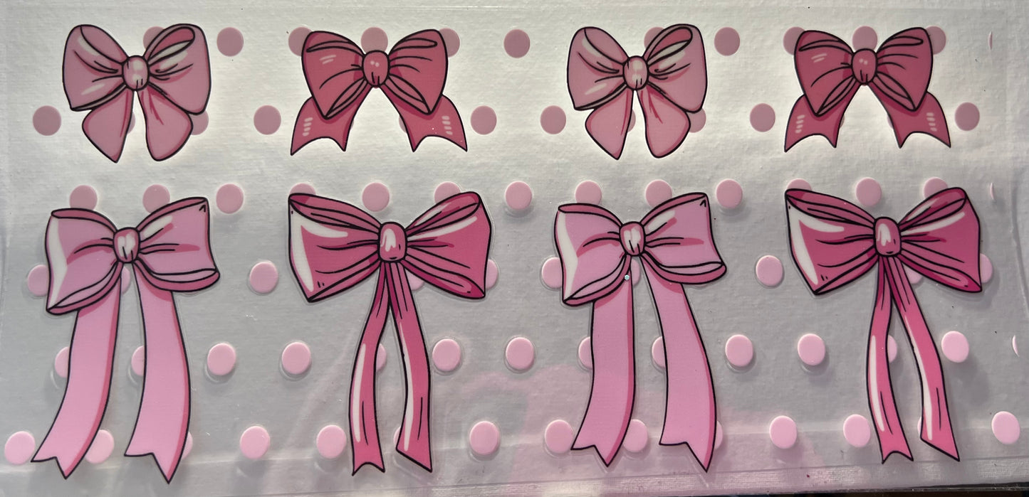 16oz UV DTF Wraps for Children's Drink Bottles or Snow Globes - Pink Bows