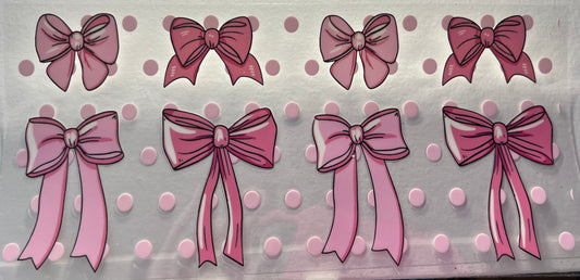 16oz UV DTF Wraps for Children's Drink Bottles or Snow Globes - Pink Bows