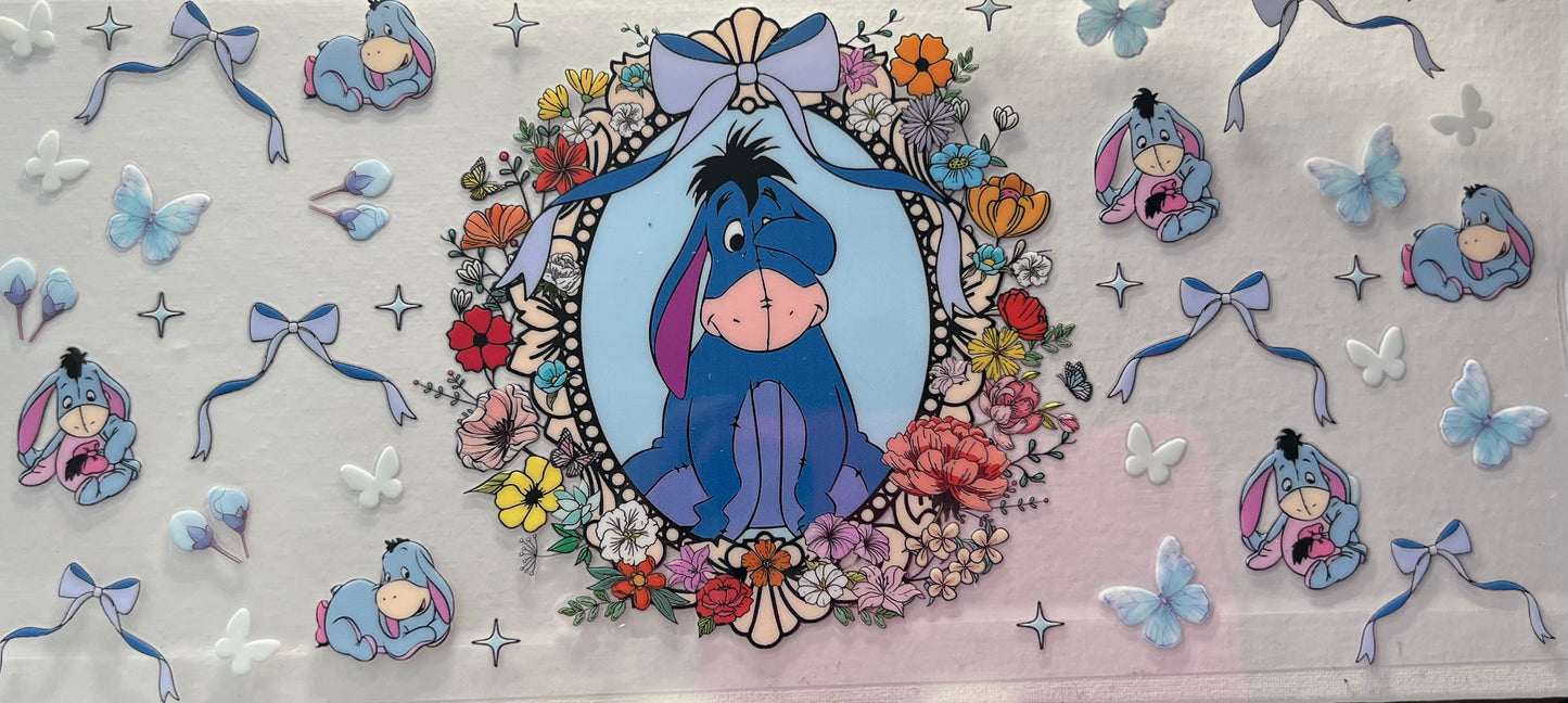 16oz UV DTF Wraps for Children's Drink Bottles or Snow Globes - Eyore With Flowers and bows