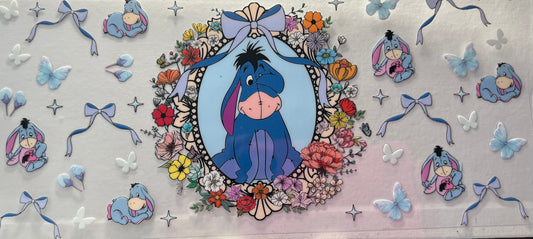 16oz UV DTF Wraps for Children's Drink Bottles or Snow Globes - Eyore With Flowers and bows