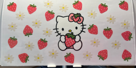 16oz UV DTF Wraps for Children's Drink Bottles or Snow Globes -Hello Kitty with Strawberries
