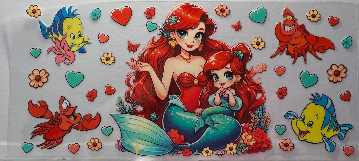 16oz UV DTF Wraps for Children's Drink Bottles or Snow Globes - Ariel and mini Ariel with charaters