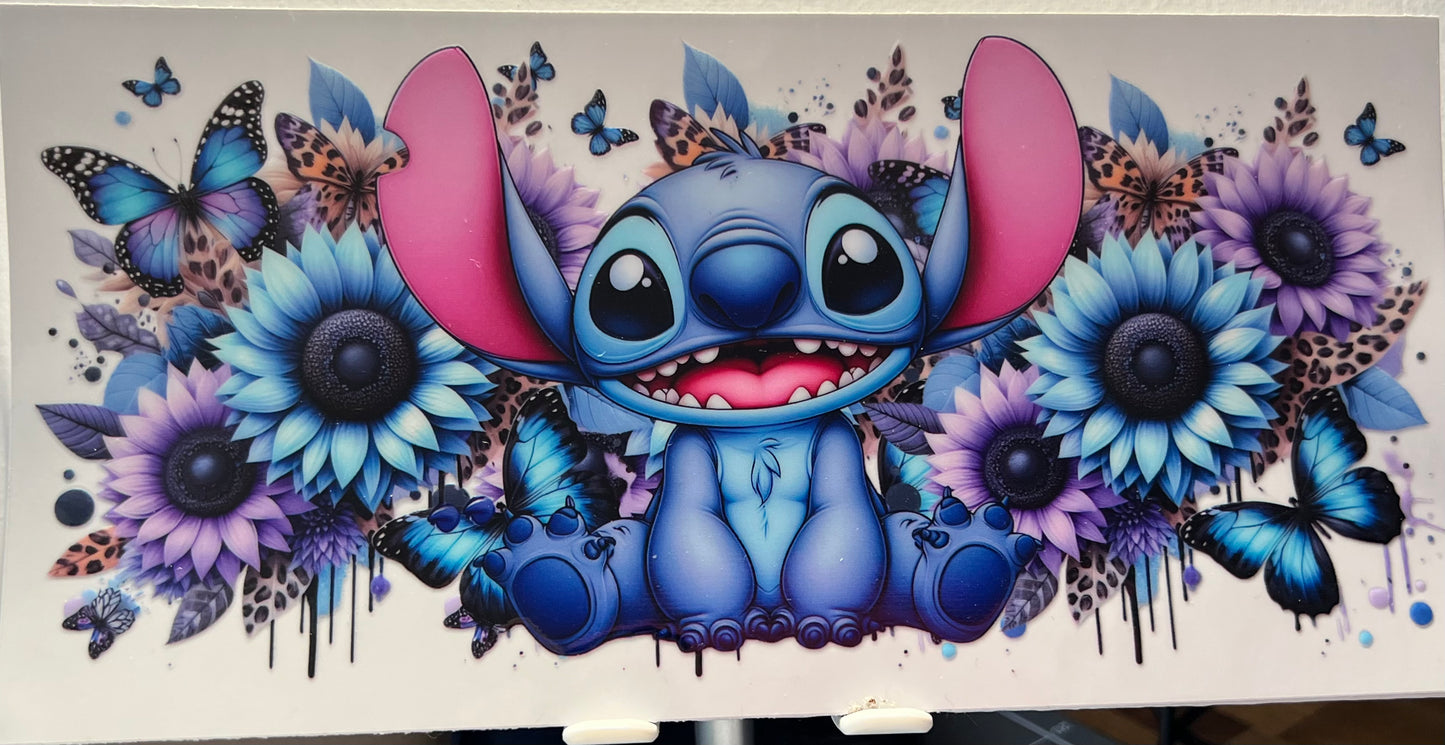 16oz UV DTF Wraps for Children's Drink Bottles or Snow Globes - Stitch and flowers