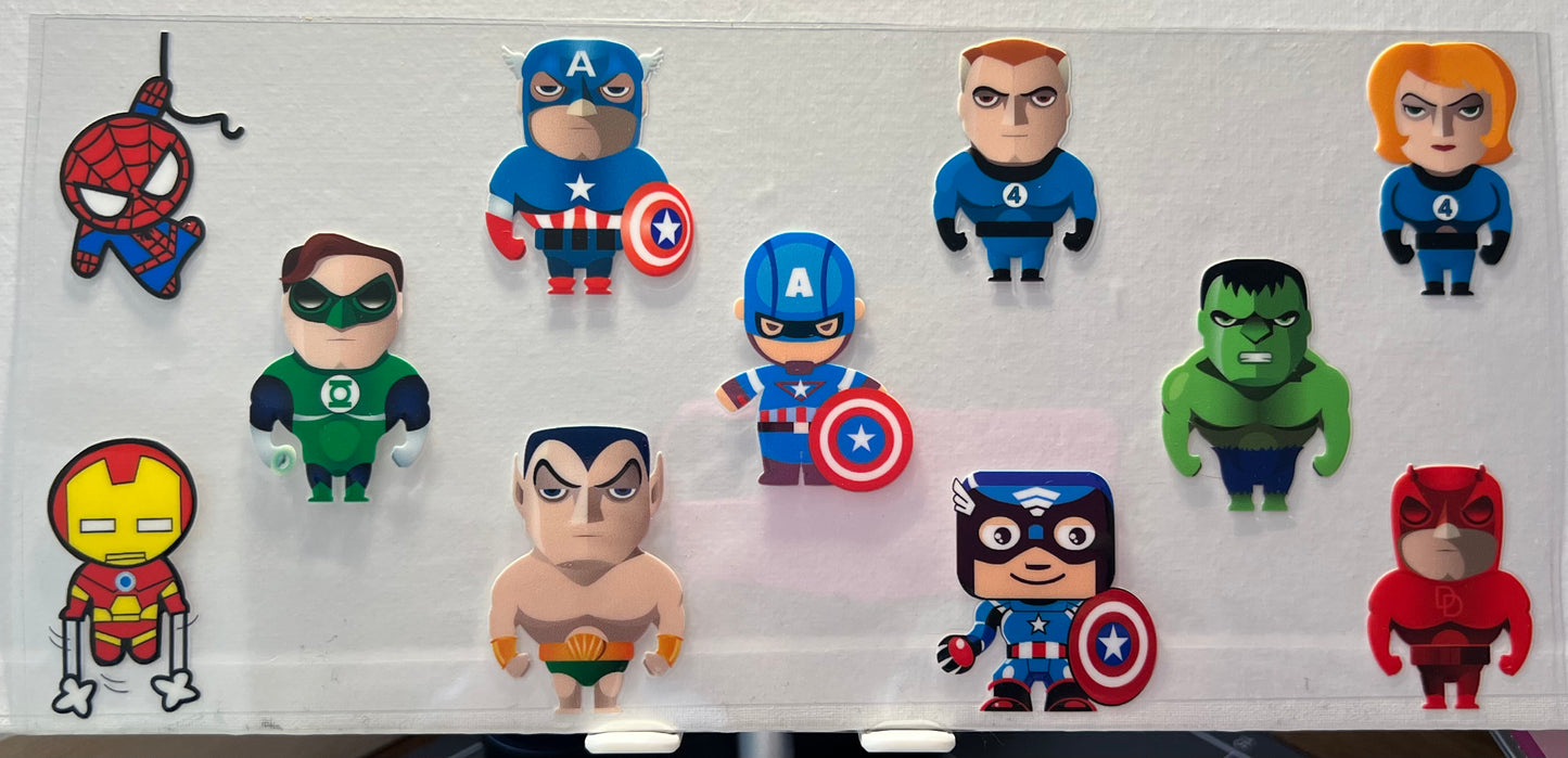 16oz UV DTF Wraps for Children's Drink Bottles or Snow Globes - Super Heros Cartoon