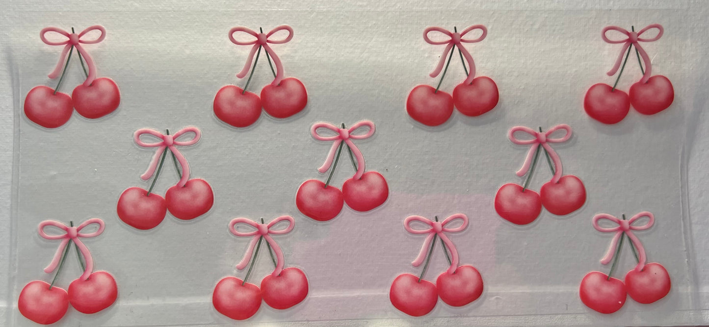 16oz UV DTF Wraps for Children's Drink Bottles or Snow Globes - Cherries, Bows