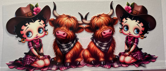 16oz UV DTF Wraps for Children's Drink Bottles or Snow Globes -  Highland Cow and Betty Boop