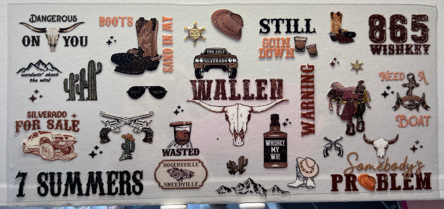 16oz UV DTF Wraps for Children's Drink Bottles or Snow Globes - Wallen - 7 Summers - Brown