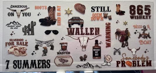 16oz UV DTF Wraps for Children's Drink Bottles or Snow Globes - Wallen - 7 Summers - Brown