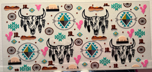 16oz UV DTF Wraps for Children's Drink Bottles or Snow Globes - Cow Skulls, Western Design