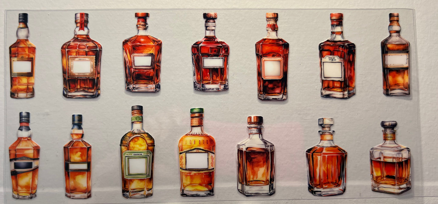 16oz UV DTF Wraps for Children's Drink Bottles or Snow Globes - Mix of whisky bottles