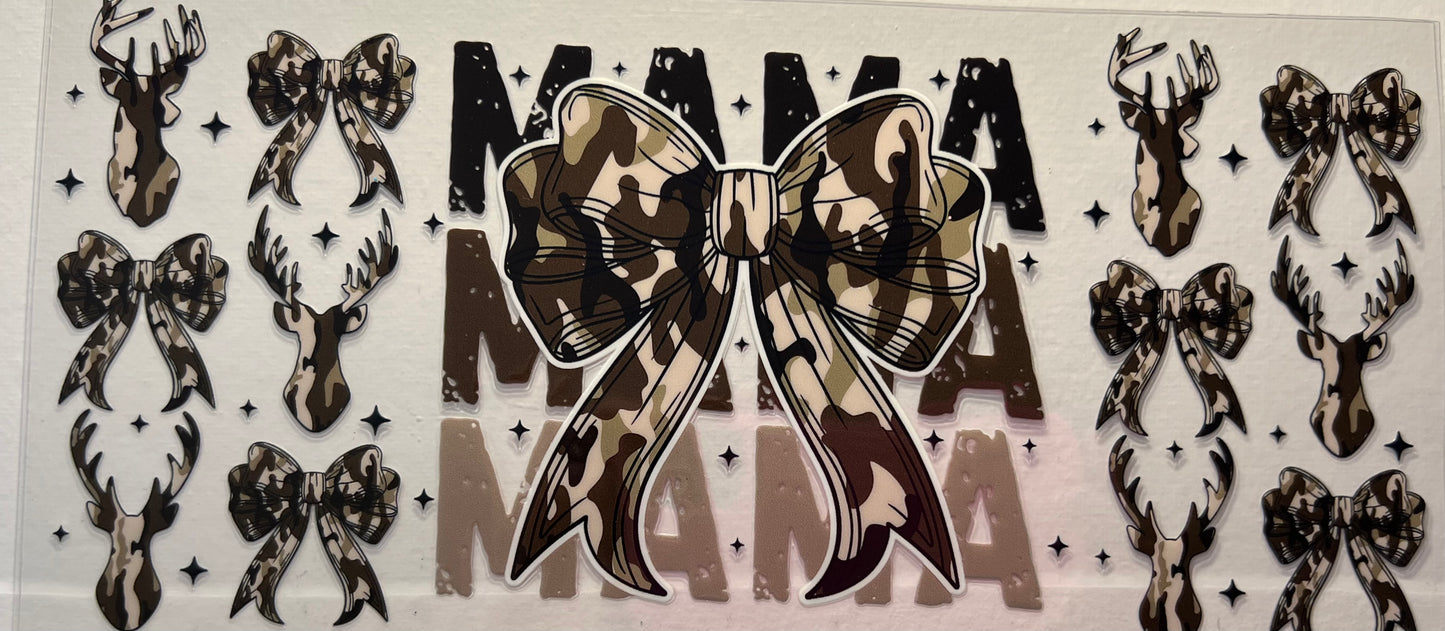 16oz UV DTF Wraps for Children's Drink Bottles or Snow Globes -Mama Camouflage Deer and Bows