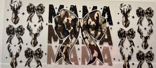 16oz UV DTF Wraps for Children's Drink Bottles or Snow Globes -Mama Camouflage Deer and Bows