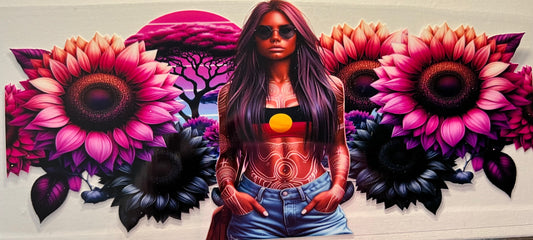 16oz UV DTF Wraps for Children's Drink Bottles or Snow Globes - Aboriginal Lady and Flower