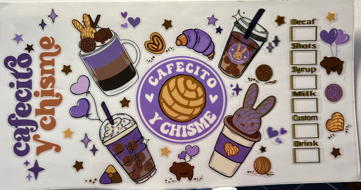 16oz UV DTF Wraps for Children's Drink Bottles or Snow Globes - Purple Cafecito Chisme