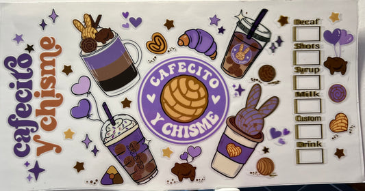 16oz UV DTF Wraps for Children's Drink Bottles or Snow Globes - Purple Cafecito Chisme