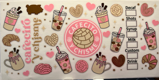 16oz UV DTF Wraps for Children's Drink Bottles or Snow Globes - Pink Cafecito Chisme