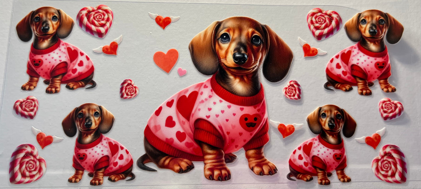 16oz UV DTF Wraps for Children's Drink Bottles or Snow Globes -Dachshund with hearts