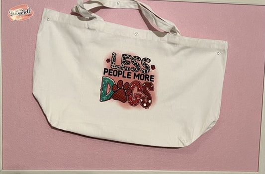 Large Canvas Tote Bag printed with 'Less People More Dogs' Christmas Version