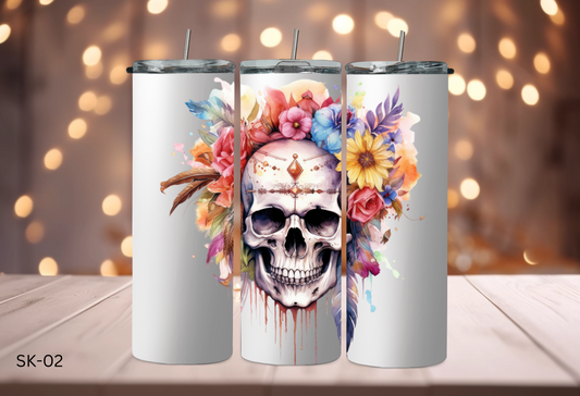 20oz (590mls) Tumbler - Skulls and Flowers - SK-02