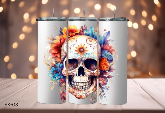 20oz (590mls) Tumbler - Skulls and Flowers - SK-03