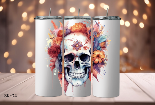 20oz (590mls) Tumbler - Skulls and Flowers - SK-04