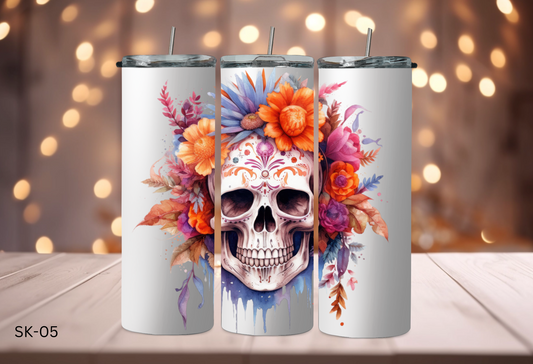 20oz (590mls) Tumbler - Skulls and Flowers - SK-05