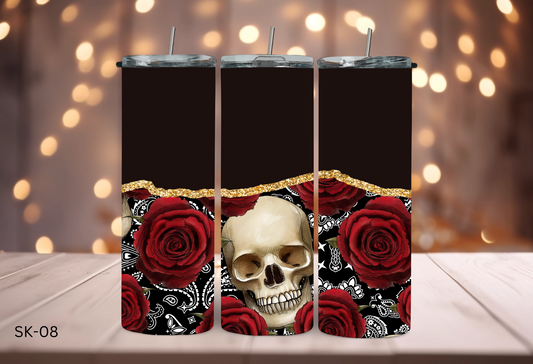 20oz (590mls) Tumbler - Skulls and Roses - SK-08
