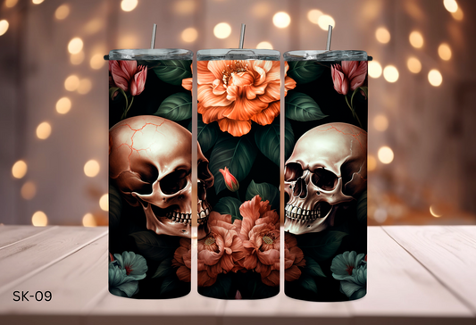 20oz (590mls) Tumbler - Skulls and Flowers - SK-09