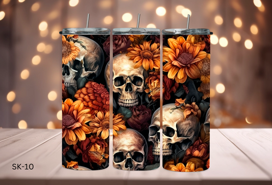 20oz (590mls) Tumbler - Skulls and Flowers - SK-10