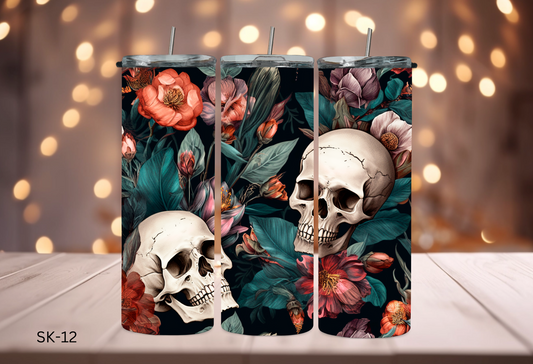 20oz (590mls) Tumbler - Skulls and Flowers - SK-12