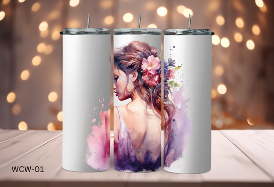 Watercolour Women 20oz Stainless Steel Double Insulated Tumbler with s/s straw WCW-01