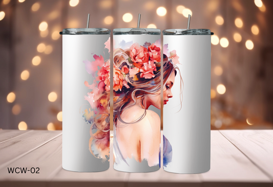 Watercolour Women 20oz Stainless Steel Double Insulated Tumbler with s/s straw WCW-02