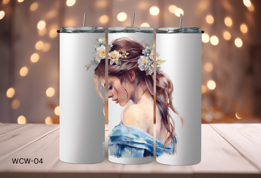 Watercolour Women 20oz Stainless Steel Double Insulated Tumbler with s/s straw WCW-04