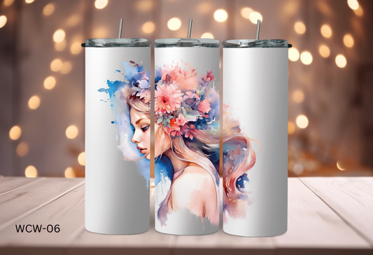 Watercolour Women 20oz Stainless Steel Double Insulated Tumbler with s/s straw WCW-06